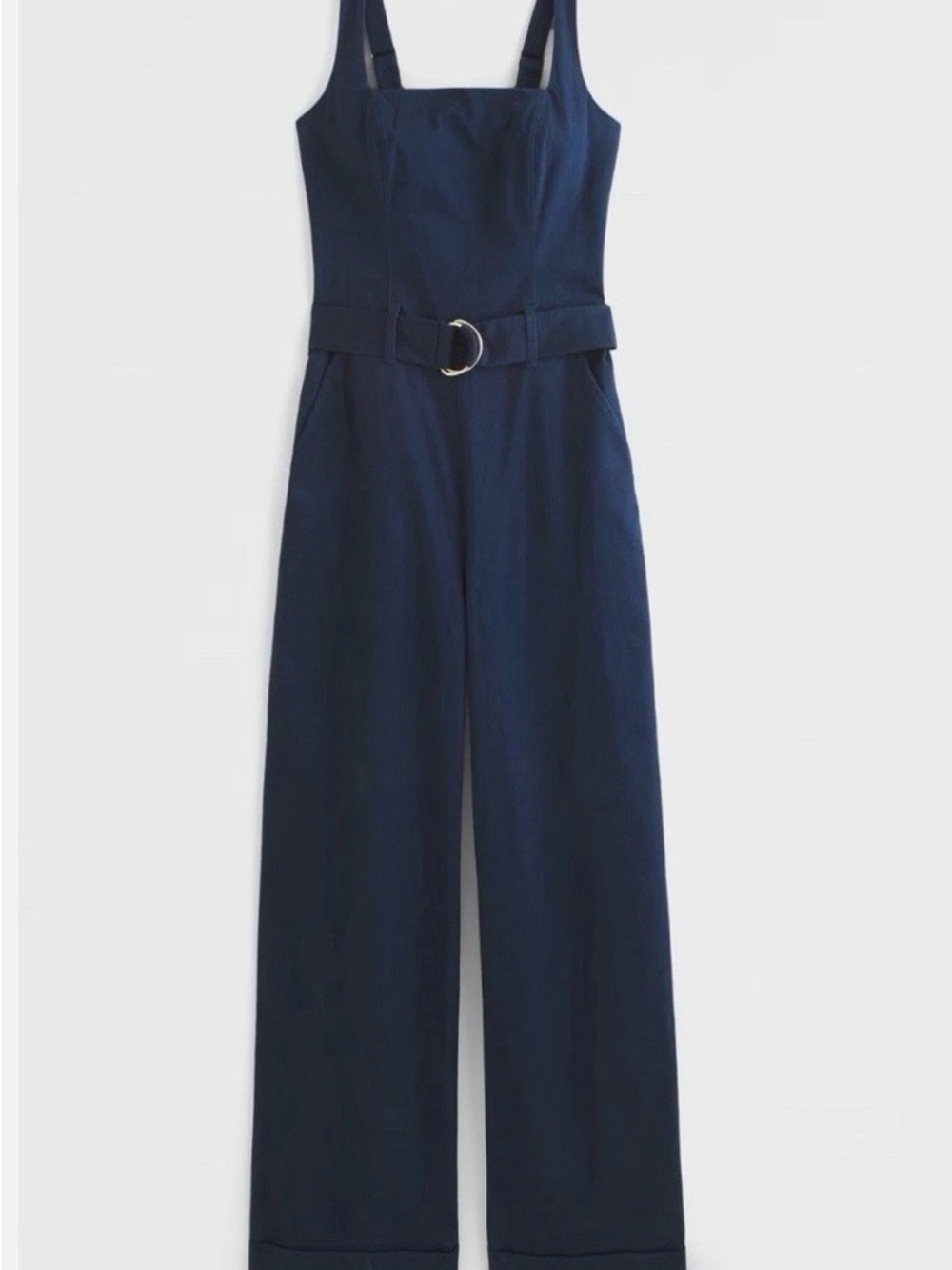 Navy Wide-Leg Belted Jumpsuit